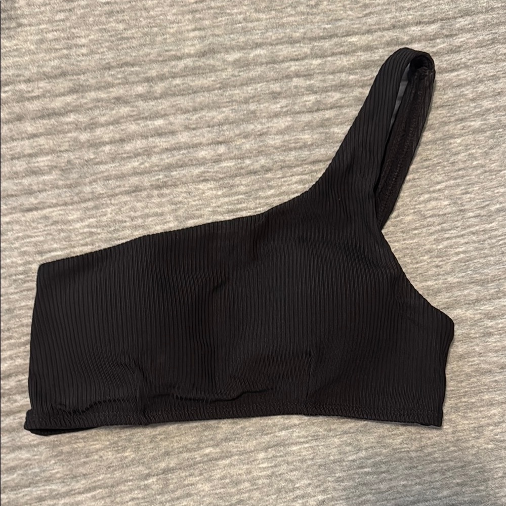 Black One-Shoulder Ribbed Bikini Top